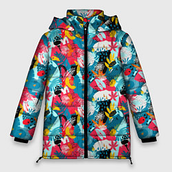 Куртка зимняя женская Тропический цветной узор, цвет: 3D-светло-серый
