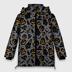 Куртка зимняя женская Праздничный узор хэллоуина, цвет: 3D-черный