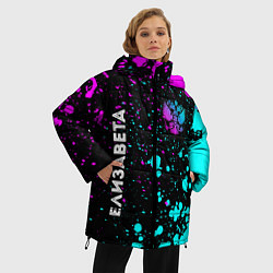 Куртка зимняя женская Елизавета и неоновый герб России вертикально, цвет: 3D-черный — фото 2