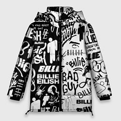 Женская зимняя куртка Billie Eilish чернобелые битва лого