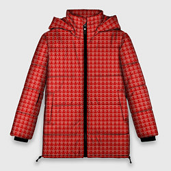 Куртка зимняя женская Мелкие снежинки паттерн красный, цвет: 3D-черный