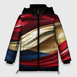 Куртка зимняя женская Золотые и красные волны абстракции, цвет: 3D-красный