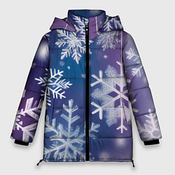 Женская зимняя куртка Снежинки на фиолетово-синем фоне
