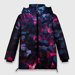 Женская зимняя куртка Фиолетовые кубы в фиолетовом дыме