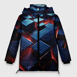 Куртка зимняя женская Синие плиты абстракция разлома, цвет: 3D-красный