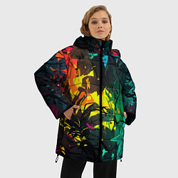 Куртка зимняя женская Яркие разноцветные абстрактные листья, цвет: 3D-черный — фото 2