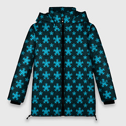 Куртка зимняя женская Паттерн снежинки тёмно-бирюзовый, цвет: 3D-светло-серый