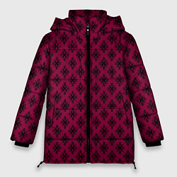 Куртка зимняя женская Паттерн узоры тёмно-розовый, цвет: 3D-черный
