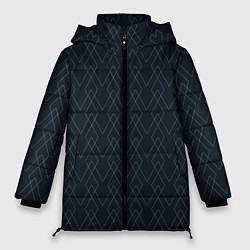 Куртка зимняя женская Тёмный сине-зелёный геометричные линии, цвет: 3D-черный