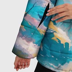 Куртка зимняя женская Японский город вдали и цветущая Сакура у реки, цвет: 3D-черный — фото 2