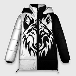 Куртка зимняя женская Волк чёрно-белый, цвет: 3D-черный