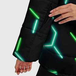 Куртка зимняя женская Зеленые неоновые неполные гексагоны, цвет: 3D-черный — фото 2