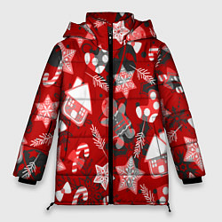 Куртка зимняя женская Рождественские паттерны, цвет: 3D-светло-серый