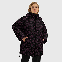 Куртка зимняя женская Тёмно-розовый паттерн цветы, цвет: 3D-черный — фото 2