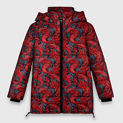 Куртка зимняя женская Красные драконы паттерн, цвет: 3D-красный