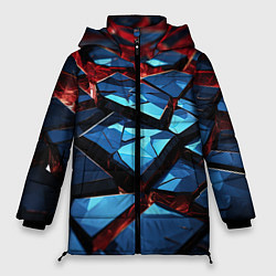 Куртка зимняя женская Синие абстрактные плиты и красное свечение, цвет: 3D-красный