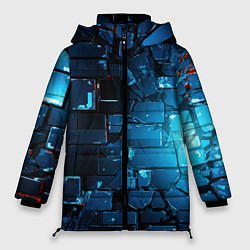Куртка зимняя женская Синие абстрактные плиты, цвет: 3D-черный