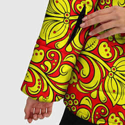 Куртка зимняя женская Хохломская роспись золотистые цветы и ягоды на кра, цвет: 3D-черный — фото 2