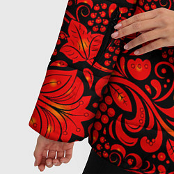 Куртка зимняя женская Хохломская роспись красные цветы и ягоды на чёрном, цвет: 3D-черный — фото 2