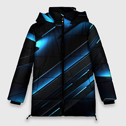 Женская зимняя куртка Черный абстрактный фон и синие неоновые вставки