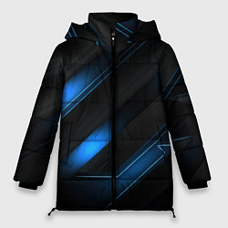 Женская зимняя куртка Синий неоновый яркий свет на черном абстрактном фо