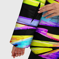 Куртка зимняя женская Экспрессивная неоновая абстракция, цвет: 3D-черный — фото 2