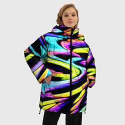 Куртка зимняя женская Экспрессивная неоновая абстракция, цвет: 3D-красный — фото 2