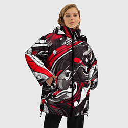Куртка зимняя женская Красно-белые волны, цвет: 3D-черный — фото 2