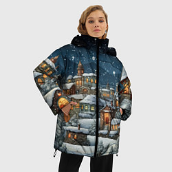 Куртка зимняя женская Новогодний городок ночной, цвет: 3D-черный — фото 2