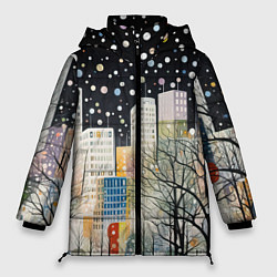 Куртка зимняя женская Новогодний ночной город, цвет: 3D-светло-серый