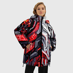 Куртка зимняя женская Демонические кибер черепа, цвет: 3D-красный — фото 2
