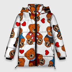 Куртка зимняя женская Мишки с сердцами - персонажи из Слово пацана, цвет: 3D-черный