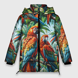 Женская зимняя куртка Попугаи Ара - тропики джунгли
