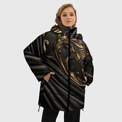 Куртка зимняя женская Объемные золотые узоры на черной ткани лепнина, цвет: 3D-светло-серый — фото 2