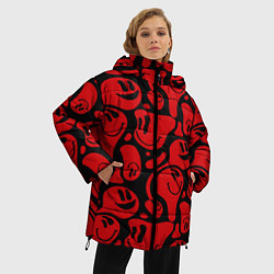 Куртка зимняя женская Красные смайлы, цвет: 3D-светло-серый — фото 2