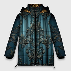 Куртка зимняя женская Синий шелк с золотой лепниной, цвет: 3D-красный