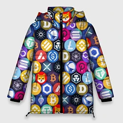 Куртка зимняя женская Криптовалюта Биткоин, Эфириум, Тетхер, Солана патт, цвет: 3D-светло-серый