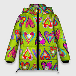 Куртка зимняя женская Разноцветные сердца в мексиканском стиле, цвет: 3D-светло-серый