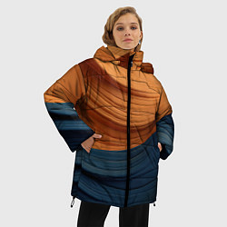 Куртка зимняя женская Оранжевая и синяя абстракция, цвет: 3D-черный — фото 2