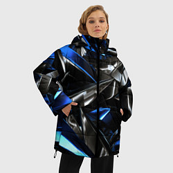 Куртка зимняя женская Синие и серебряные вставки абстракции, цвет: 3D-светло-серый — фото 2