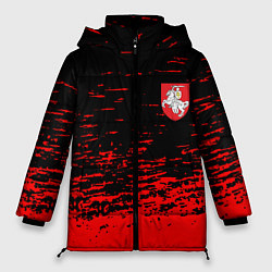 Куртка зимняя женская Герб Белоруссии краски красные, цвет: 3D-черный