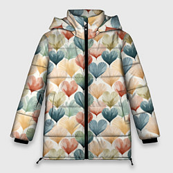 Женская зимняя куртка Разноцветные нарисованные сердечки