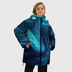Куртка зимняя женская Синяя абстракция в виде волн, цвет: 3D-черный — фото 2