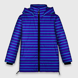 Куртка зимняя женская Неоновые линии циан на темно синем, цвет: 3D-светло-серый