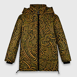Женская зимняя куртка Золотые узоры на черном фоне