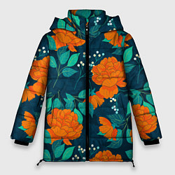 Женская зимняя куртка Паттерн с оранжевыми цветами