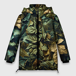 Куртка зимняя женская Реалистичный камуфляж из листьев, цвет: 3D-черный