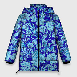 Женская зимняя куртка Узоры гжель на темно синем фоне