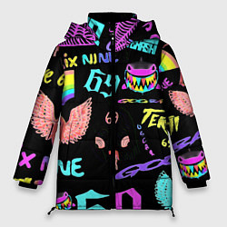 Куртка зимняя женская 6ix9ine logo rap bend, цвет: 3D-черный
