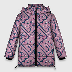 Куртка зимняя женская Ветки сакуры в ромбах, цвет: 3D-черный